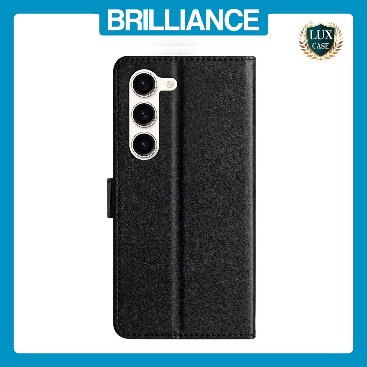 Brilliance LUX Samsung S24 Plus Flip PU Leather Wallet Silk Print Card Pockets with Wrist Strap Case Black