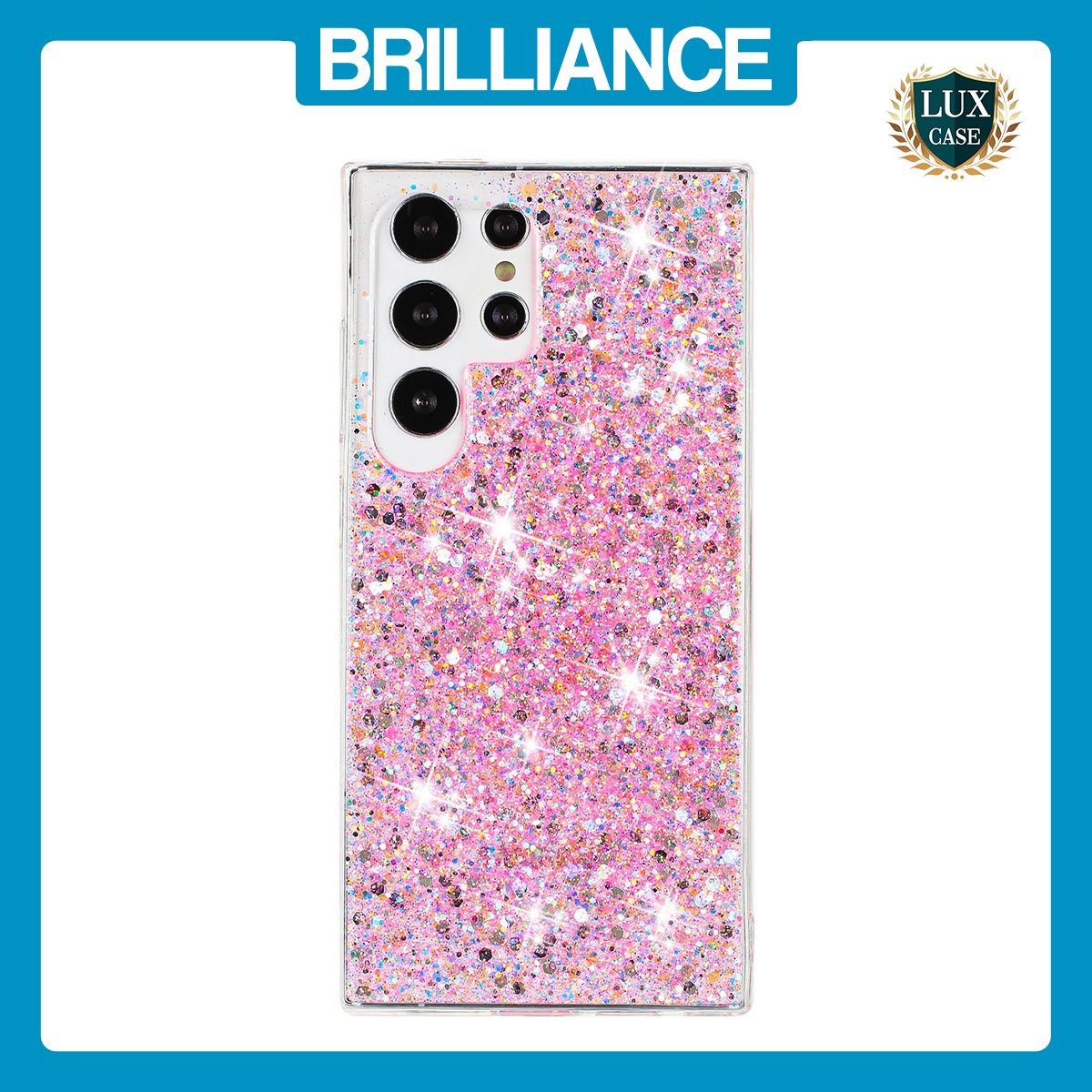 Brilliance LUX Samsung S23 Ultra Big Hole TPU Star Glitter Crystal Clear Case Pink