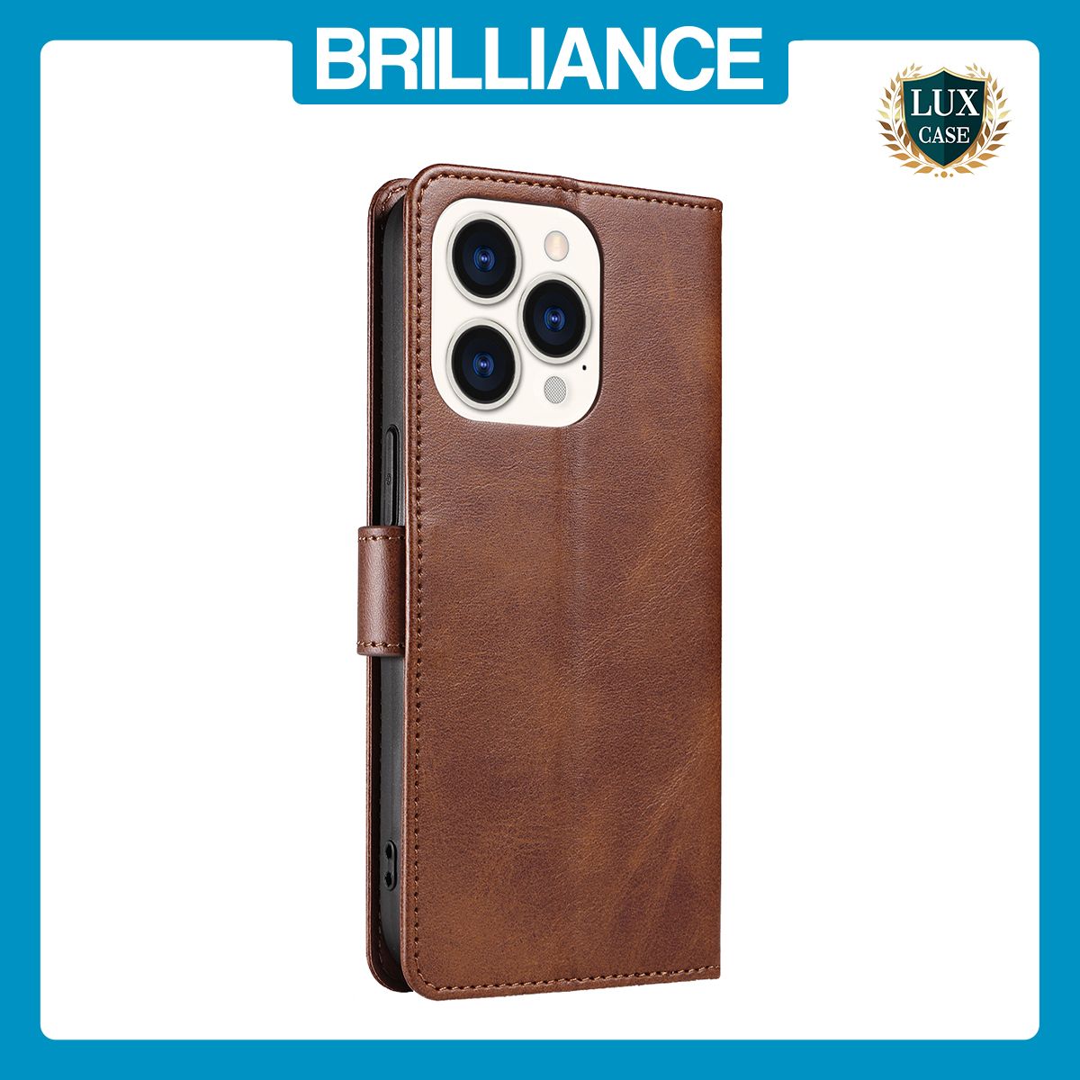 Brilliance LUX iPhone 13 Pro Book Flip Soft PU Leather Wallet with Card Pockets Case Light Brown