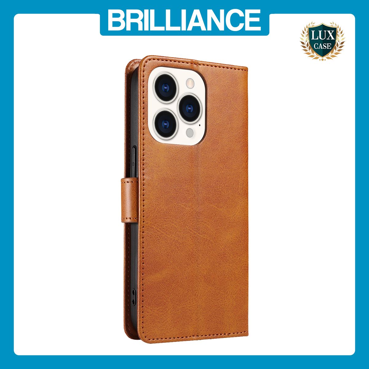 Brilliance LUX iPhone 14 Pro Book Flip Soft PU Leather Wallet with Card Pockets Case Light Brown