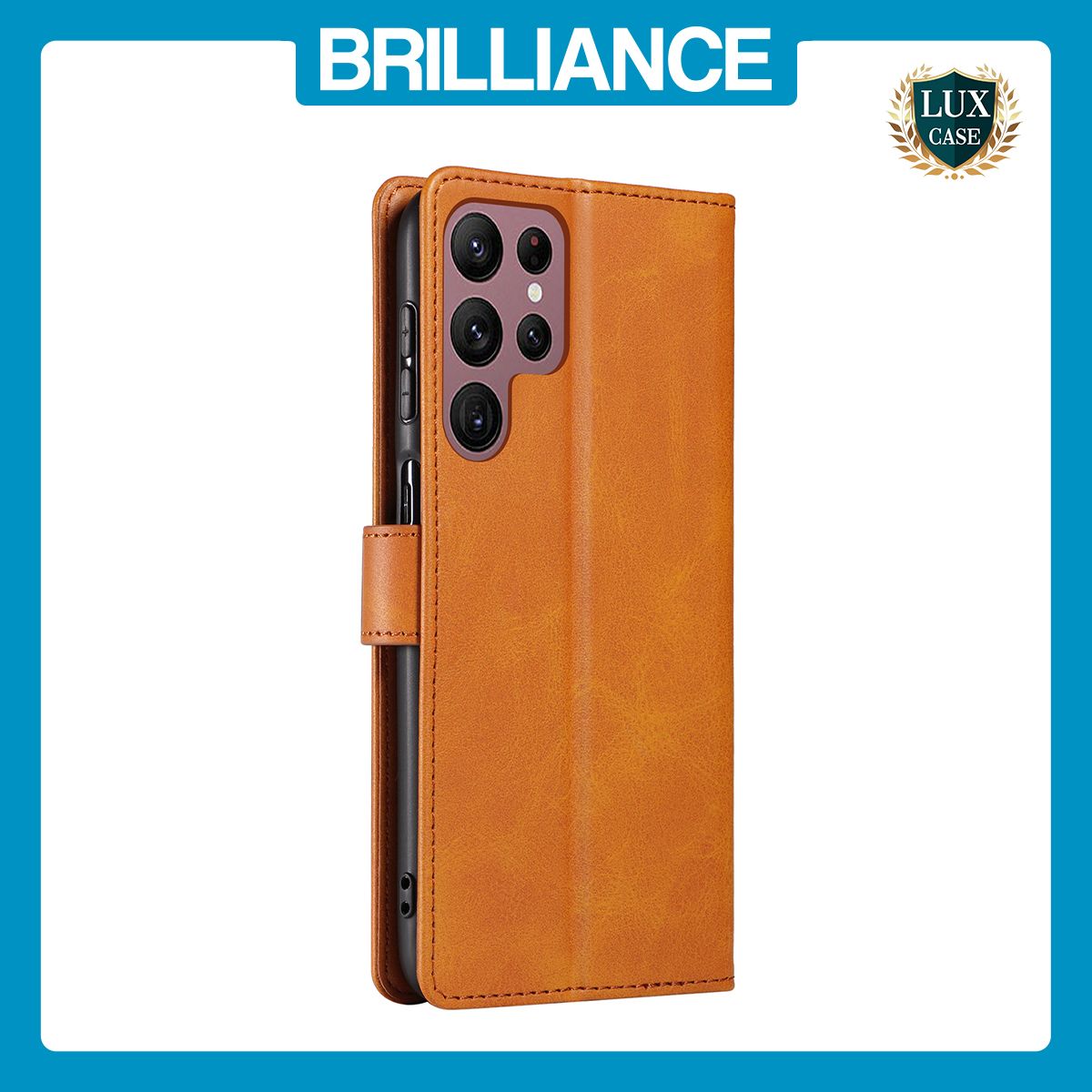 Brilliance LUX Samsung S23 Ultra Book Flip Soft PU Leather Wallet with Card Pockets Case Light Brown