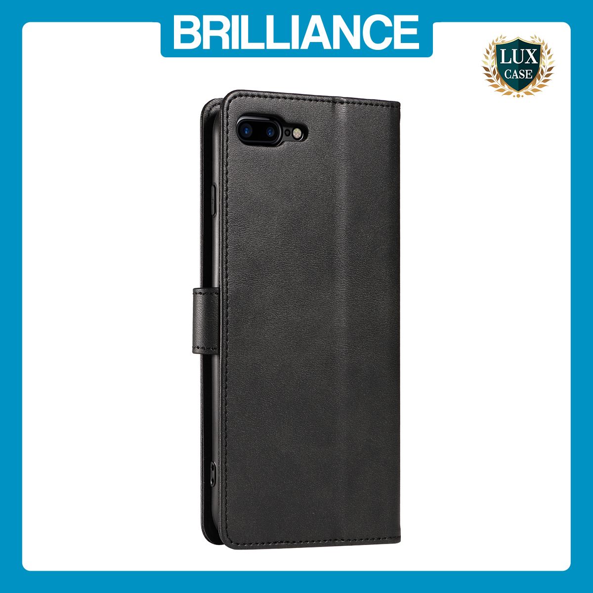 Brilliance LUX iPhone 6P/7P/8P Book Flip Soft PU Leather Wallet with Card Pockets Case Black