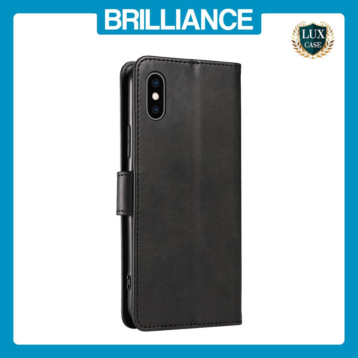 Brilliance LUX iPhone XS Book Flip Soft PU Leather Wallet with Card Pockets Case Black