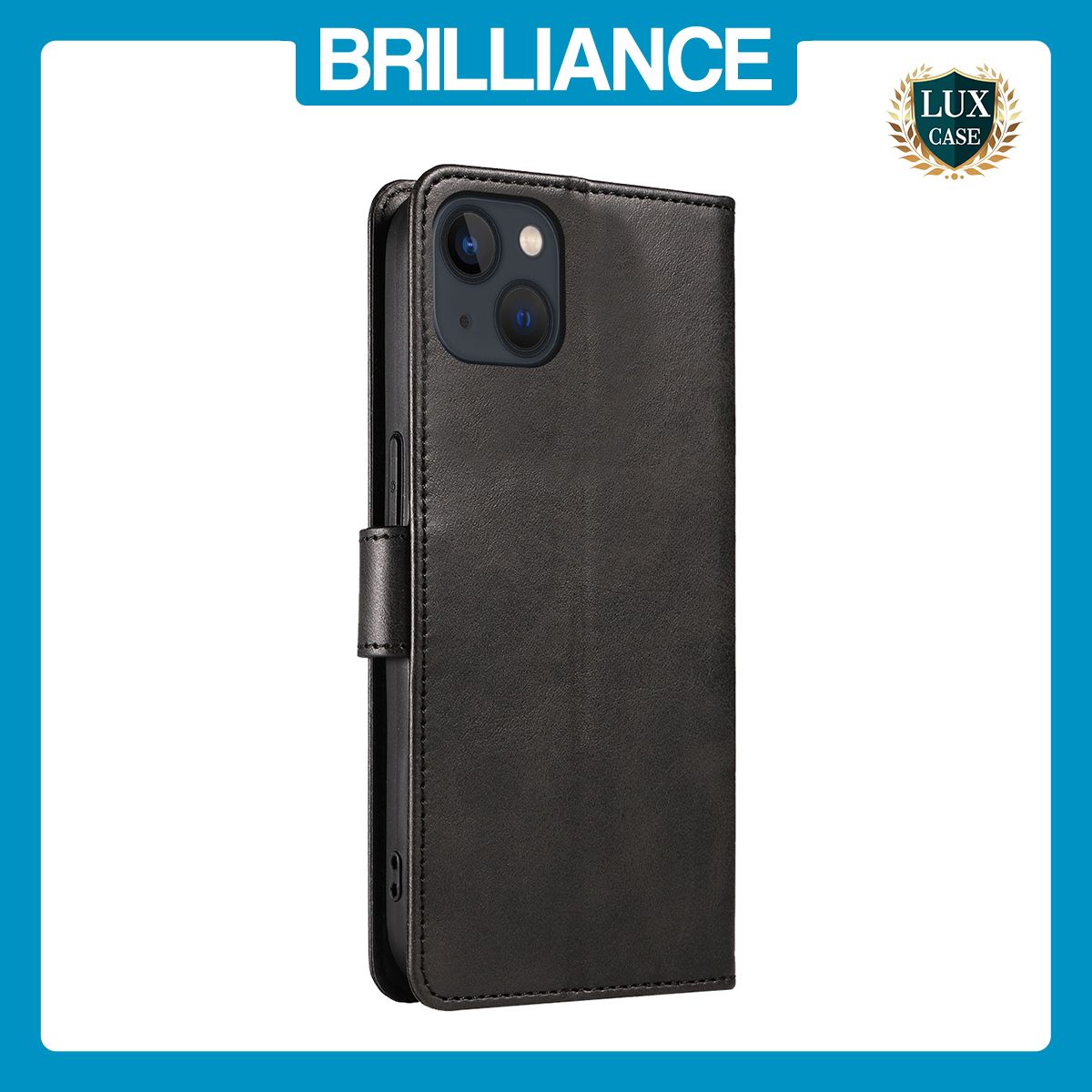 Brilliance LUX iPhone 13 Book Flip Soft PU Leather Wallet with Card Pockets Case Black