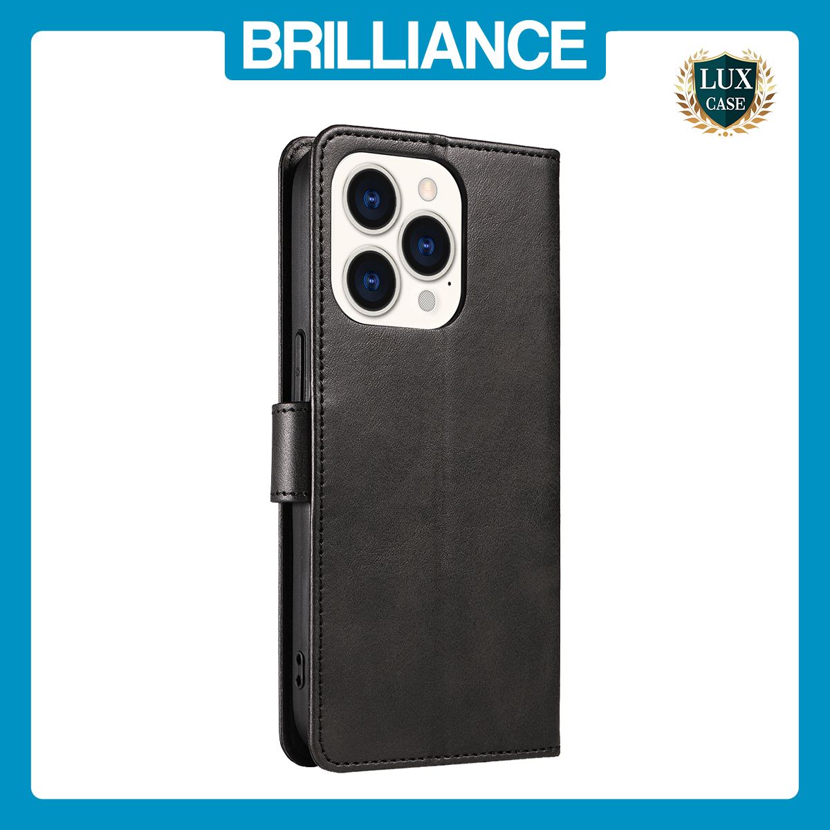 Brilliance LUX iPhone 13 Pro Book Flip Soft PU Leather Wallet with Card Pockets Case Black