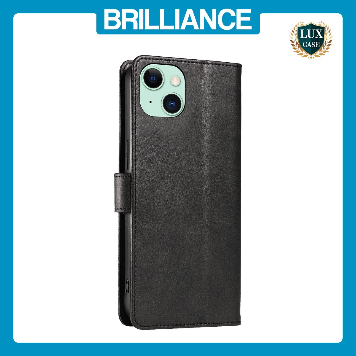 Brilliance LUX iPhone 14 Plus Book Flip Soft PU Leather Wallet with Card Pockets Case Black