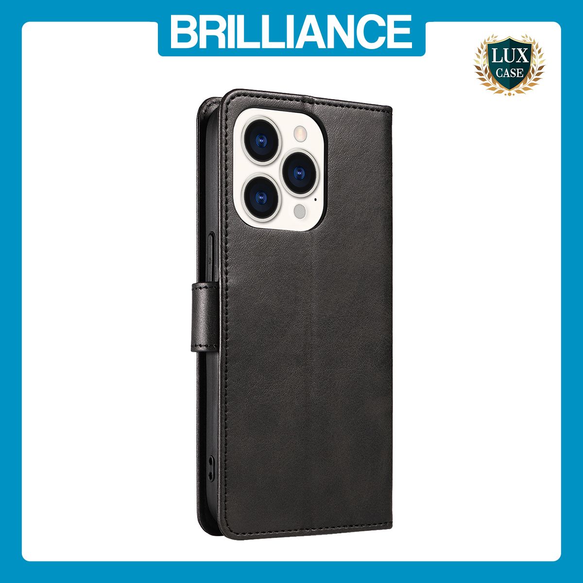 Brilliance LUX iPhone 14 Pro Book Flip Soft PU Leather Wallet with Card Pockets Case Black