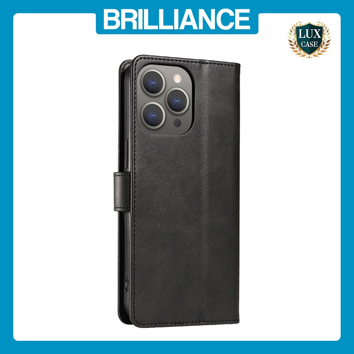 Brilliance LUX iPhone 14 Pro Max Book Flip Soft PU Leather Wallet with Card Pockets Case Black
