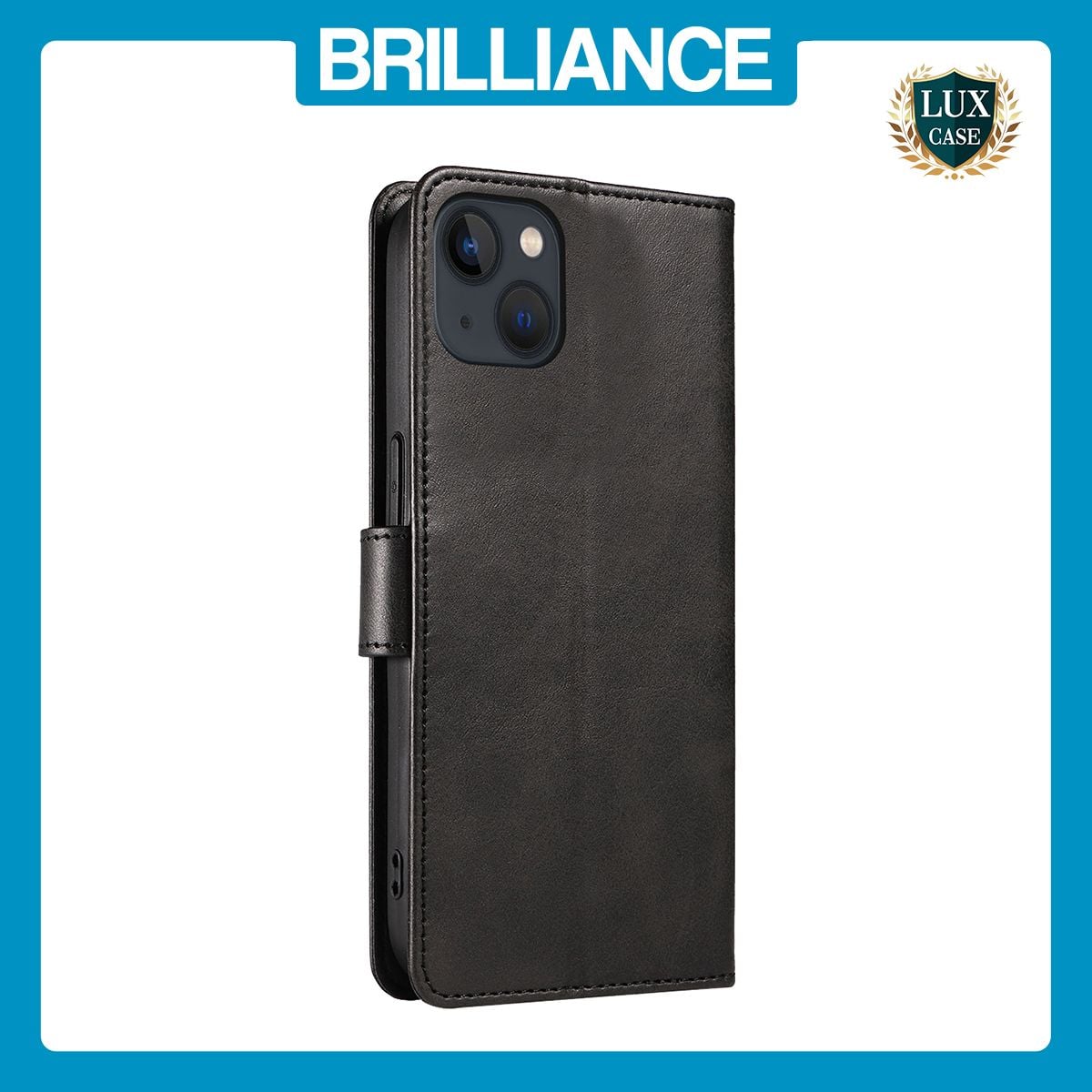 Brilliance LUX iPhone 15 Book Flip Soft PU Leather Wallet with Card Pockets Case Black