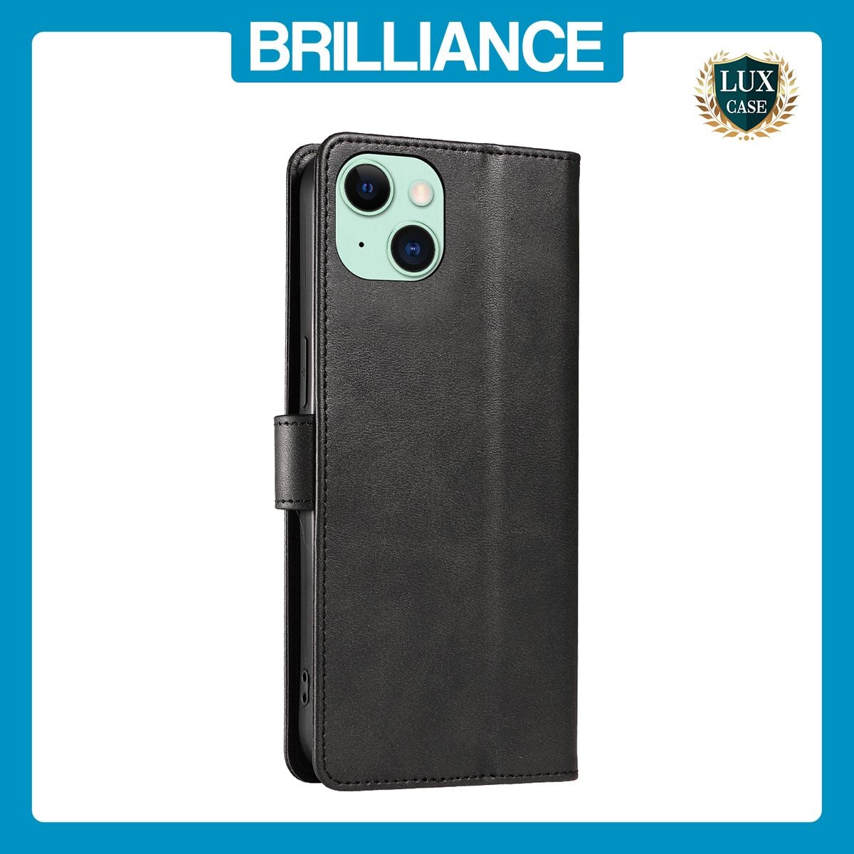 Brilliance LUX iPhone 15 Plus Book Flip Soft PU Leather Wallet with Card Pockets Case Black