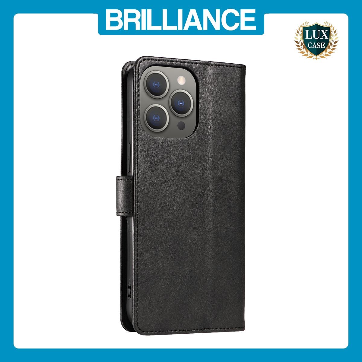 Brilliance LUX iPhone 15 Pro Max Book Flip Soft PU Leather Wallet with Card Pockets Case Black