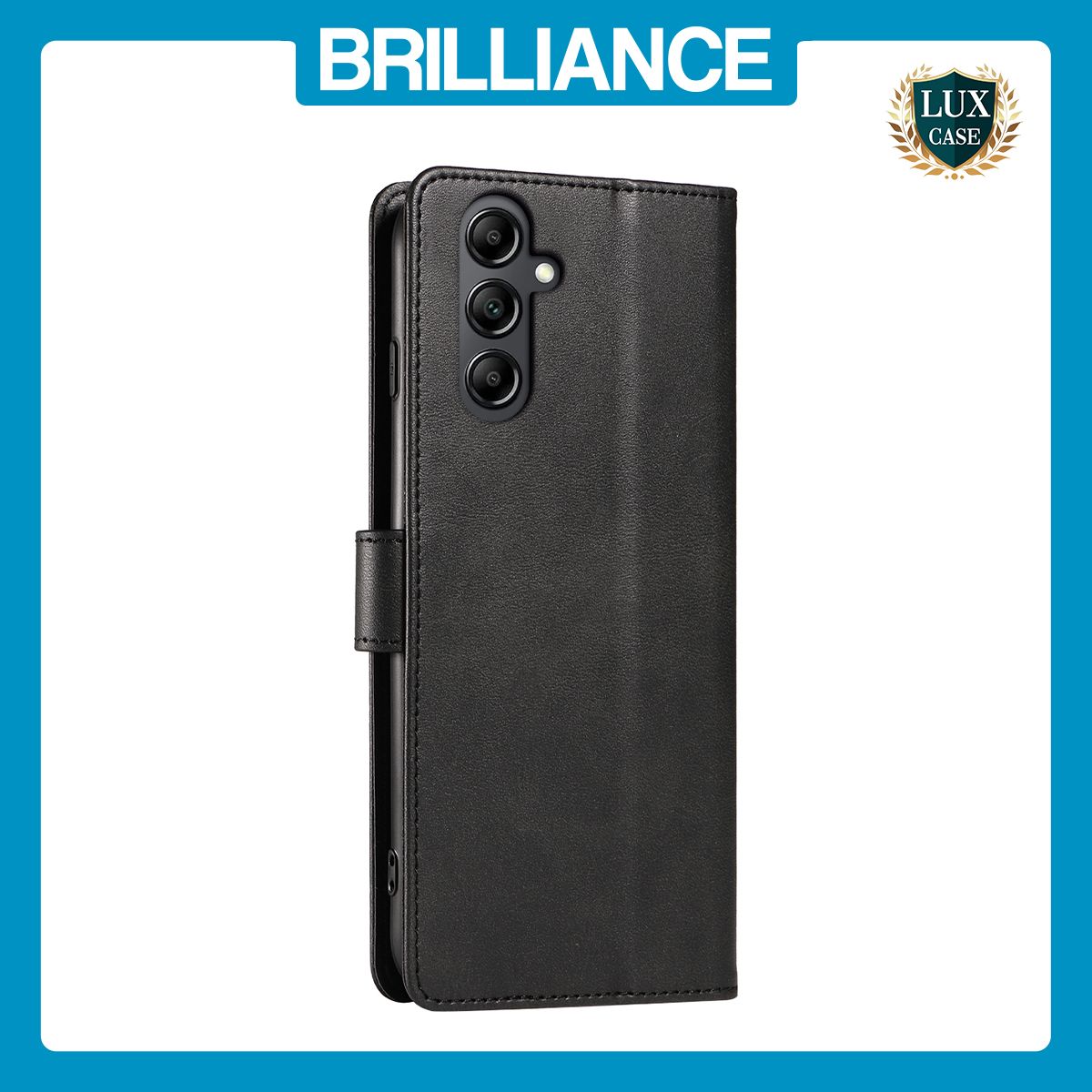 Brilliance LUX Samsung A14 5G Book Flip Soft PU Leather Wallet with Card Pockets Case Black
