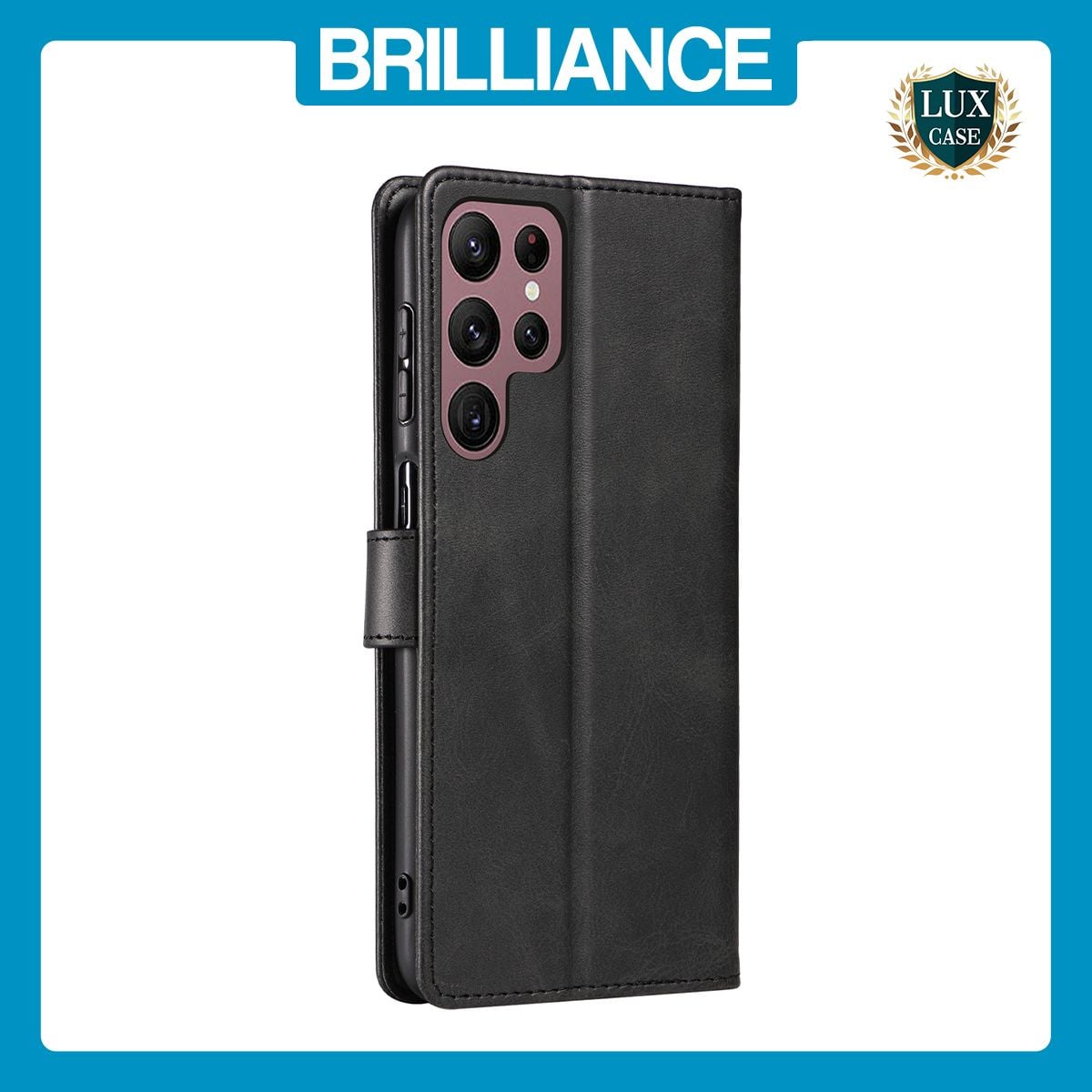 Brilliance LUX Samsung S23 Ultra Book Flip Soft PU Leather Wallet with Card Pockets Case Black