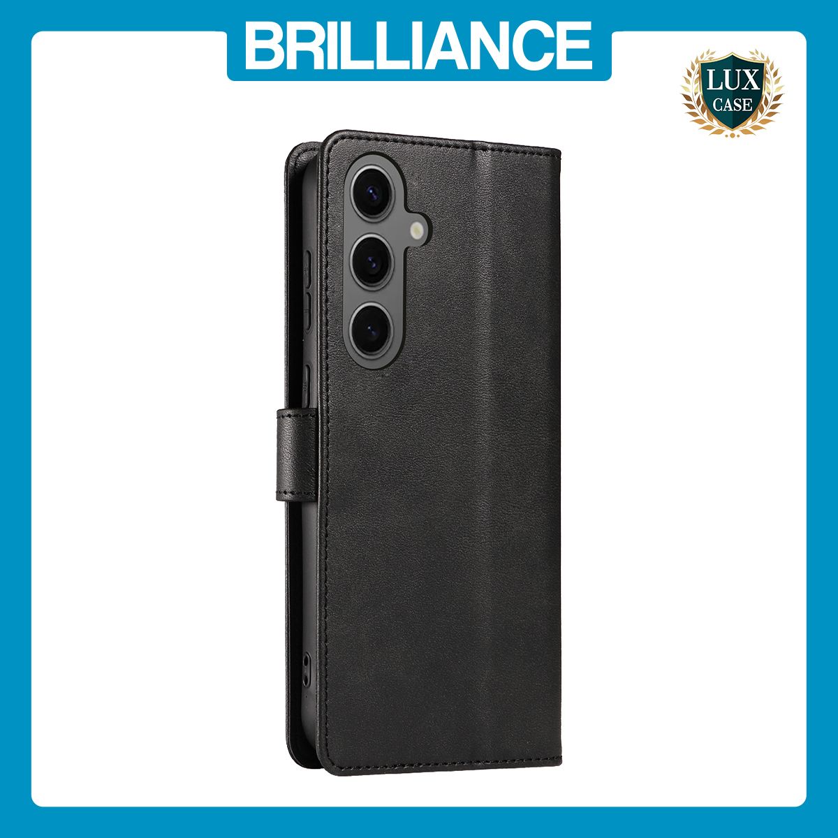 Brilliance LUX Samsung S24 Book Flip Soft PU Leather Wallet with Card Pockets Case Black