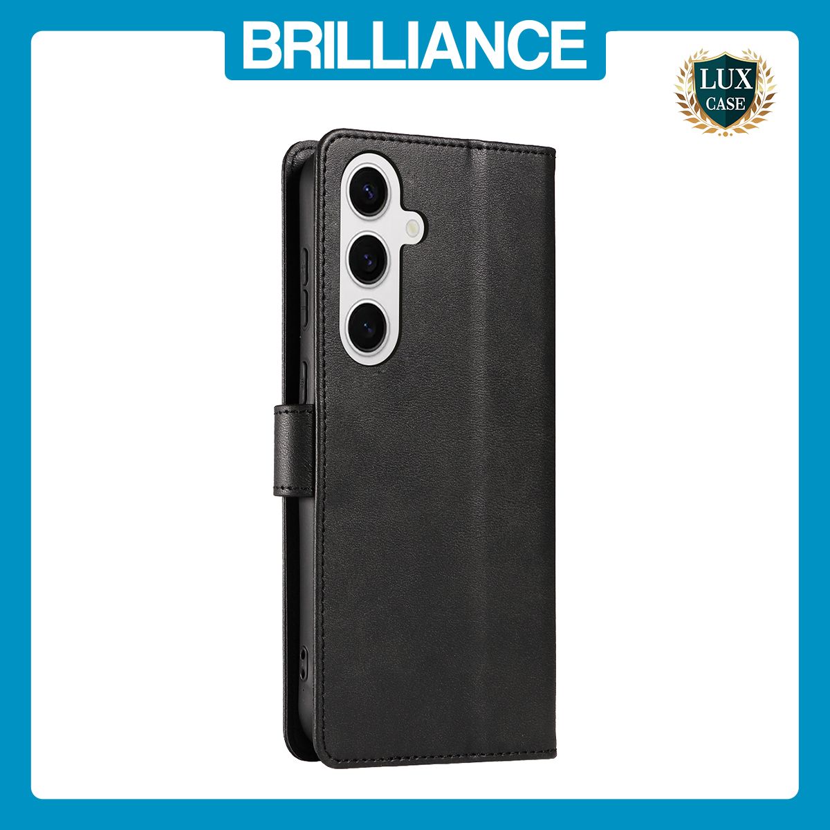 Brilliance LUX Samsung S24 Plus Book Flip Soft PU Leather Wallet with Card Pockets Case Black