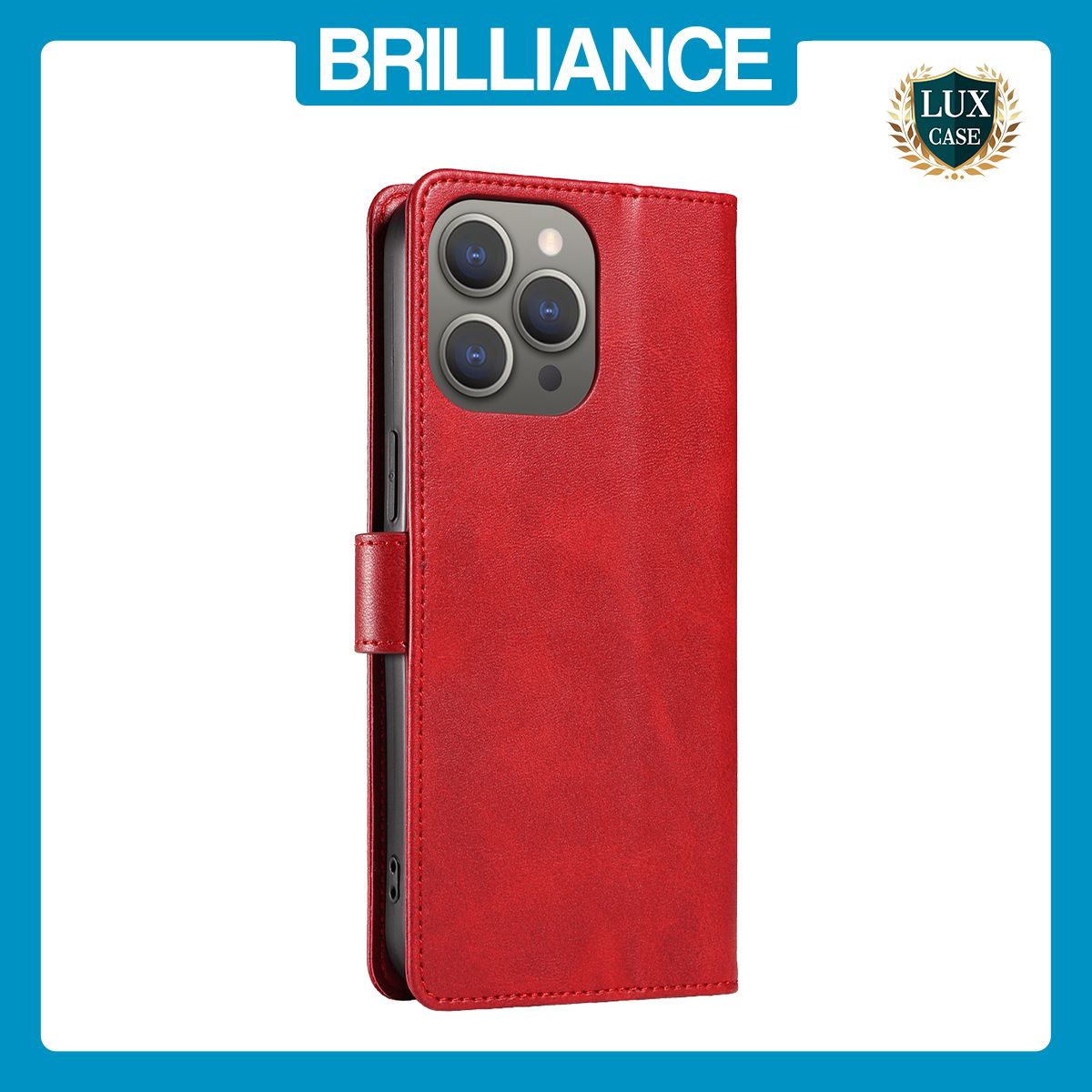 Brilliance LUX iPhone 14 Pro Max Book Flip Soft PU Leather Wallet with Card Pockets Case Red