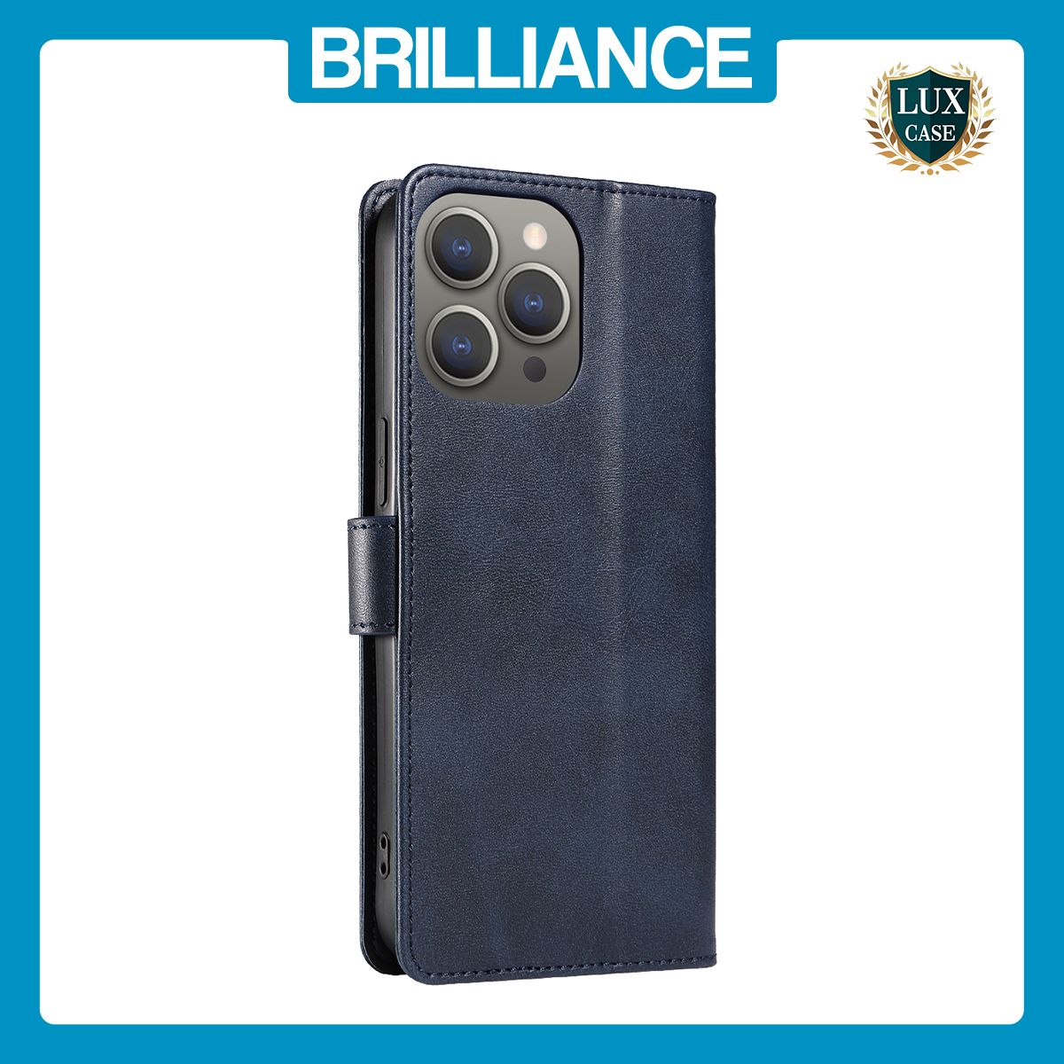 Brilliance LUX iPhone 14 Pro Max Book Flip Soft PU Leather Wallet with Card Pockets Case Blue