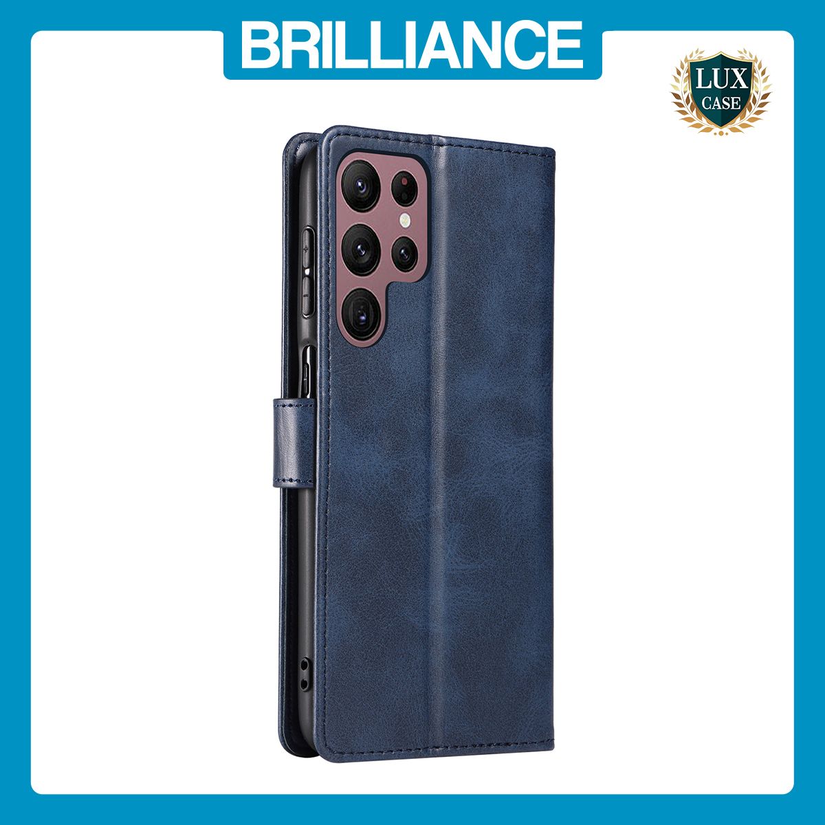Brilliance LUX Samsung S23 Ultra Book Flip Soft PU Leather Wallet with Card Pockets Case Blue