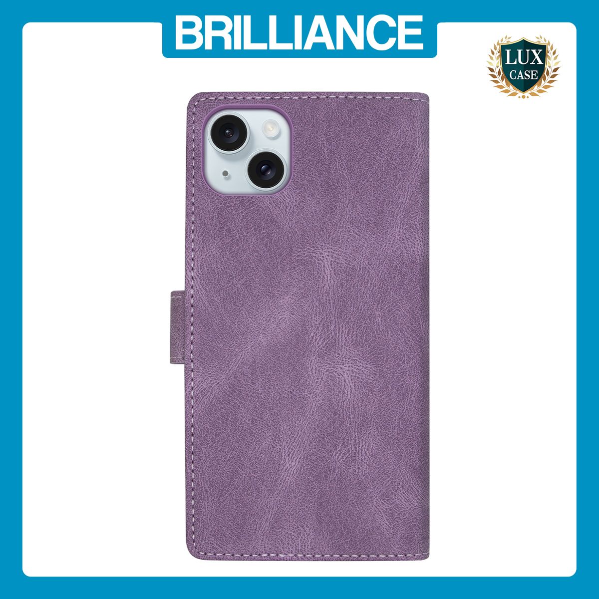 Brilliance LUX iPhone 15 Plus Flip Premium PU Leather Wallet Business Style with Card Pockets Case Purple
