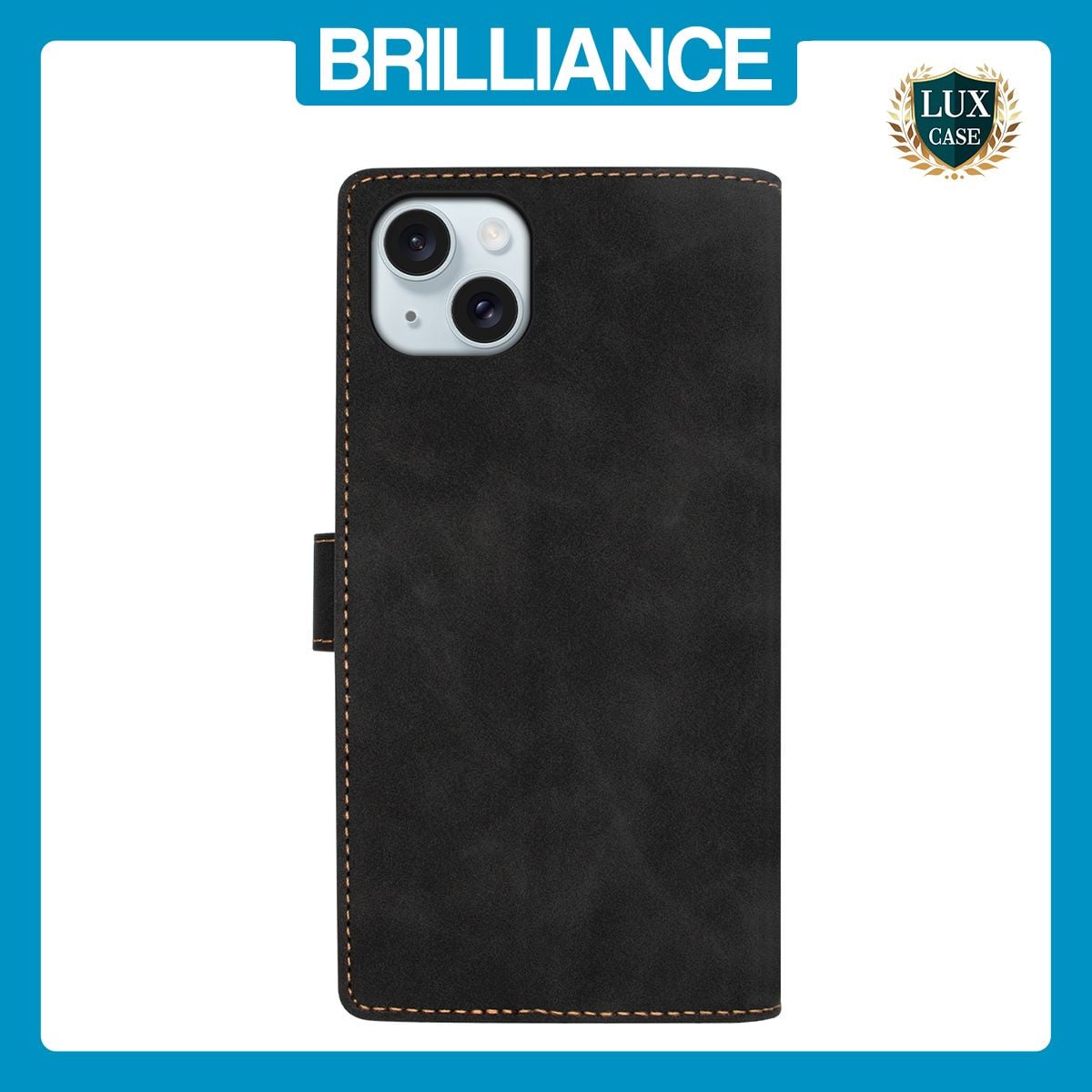 Brilliance LUX iPhone 15 Flip Premium PU Leather Wallet Business Style with Card Pockets Case Black