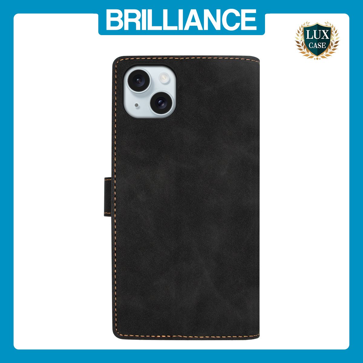 Brilliance LUX iPhone 15 Plus Flip Premium PU Leather Wallet Business Style with Card Pockets Case Black