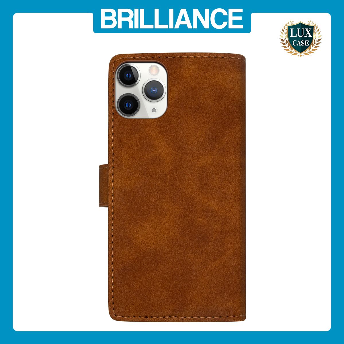 Brilliance LUX iPhone 14 Pro Max Flip Premium PU Leather Wallet Business Style with Card Pockets Case Brown