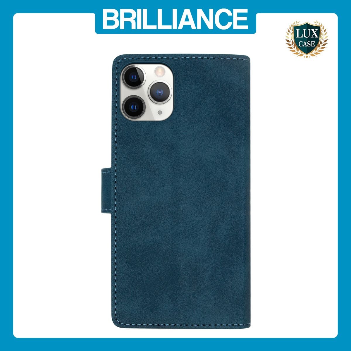 Brilliance LUX iPhone 15 Pro Max Flip Premium PU Leather Wallet Business Style with Card Pockets Case Blue