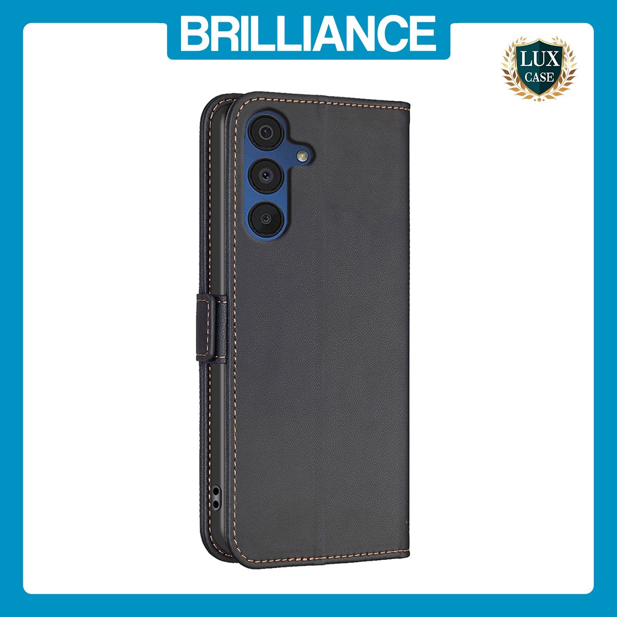 Brilliance LUX Samsung A35 Flip Book PU Leather Wallet Holder & Stand with Card Pockets Case Black
