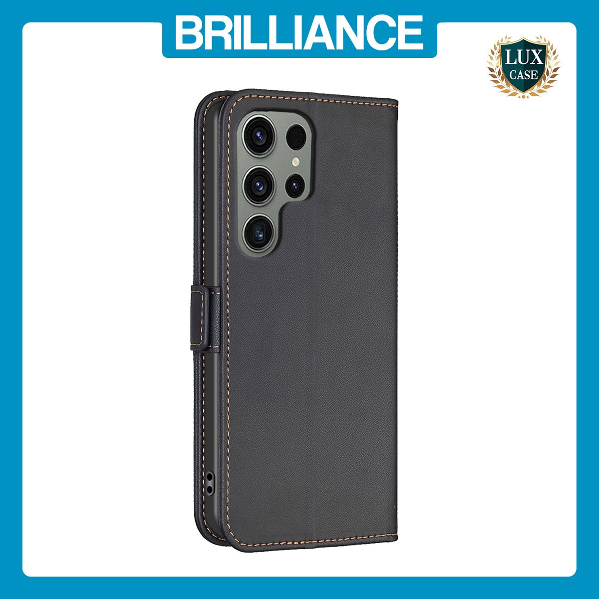 Brilliance LUX Samsung S24 Ultra Flip Book PU Leather Wallet Holder & Stand with Card Pockets Case Black
