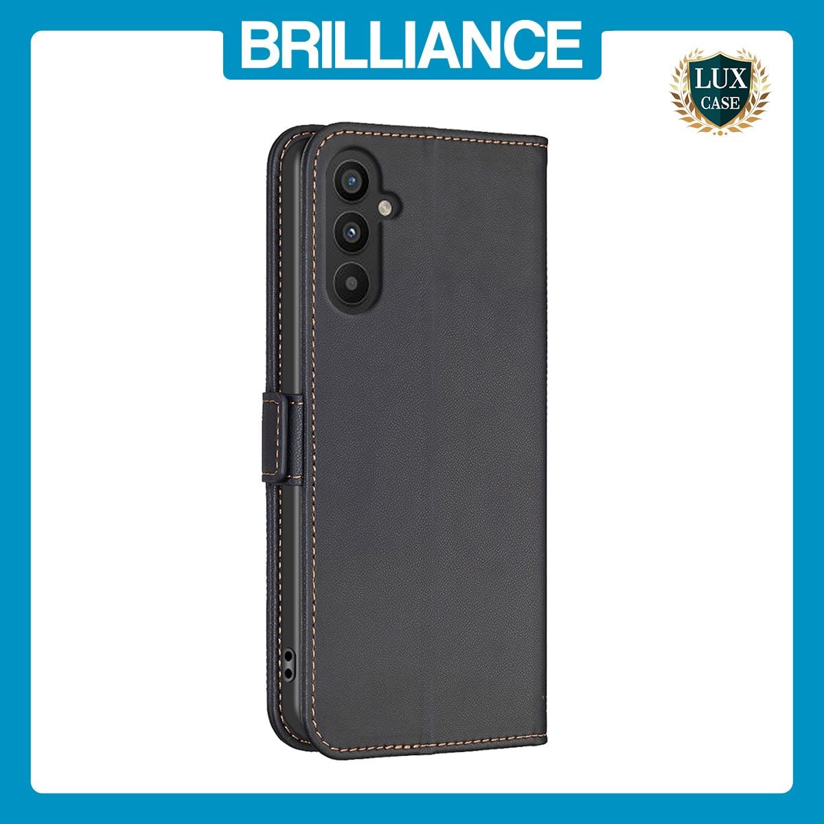 Brilliance LUX Samsung A25 5G Flip Book PU Leather Wallet  Holder & Stand with Card Pockets Case Black