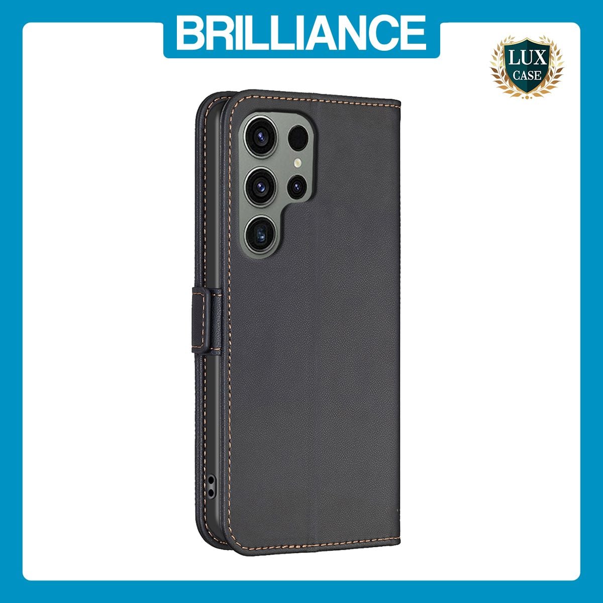 Brilliance LUX Samsung S23 Ultra Flip Book PU Leather Wallet  Holder & Stand with Card Pockets Case Black
