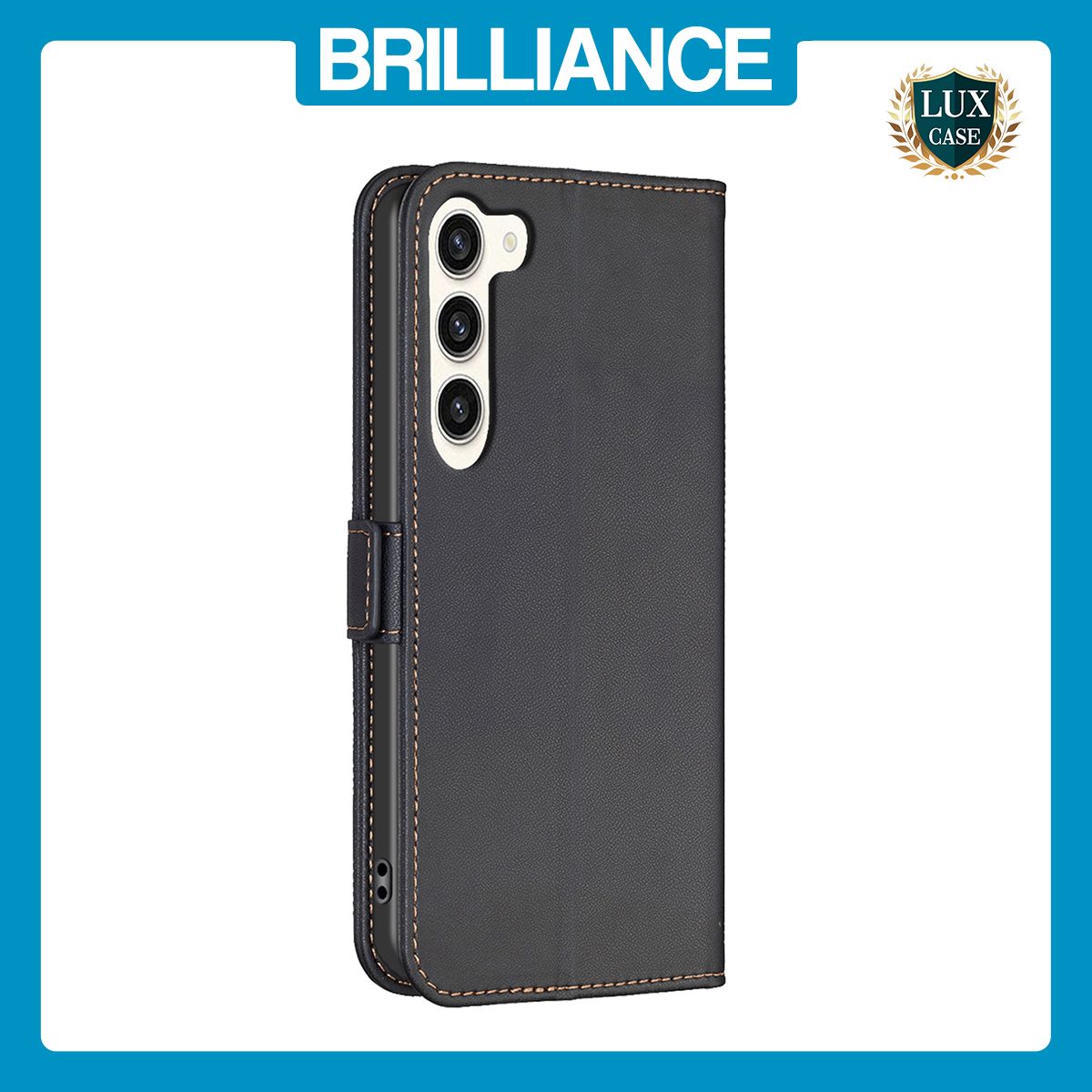 Brilliance LUX Samsung S23 Plus Flip Book PU Leather Wallet  Holder & Stand with Card Pockets Case Black