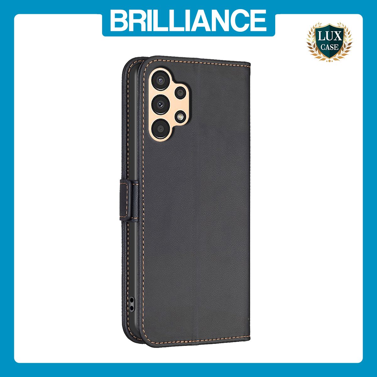 Brilliance LUX Samsung A14 4G/5G Flip Book PU Leather Wallet  Holder & Stand with Card Pockets Case Black