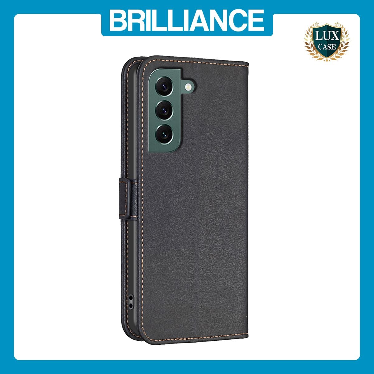Brilliance LUX Samsung S22 Plus Flip Book PU Leather Wallet Holder & Stand with Card Pockets Case Black