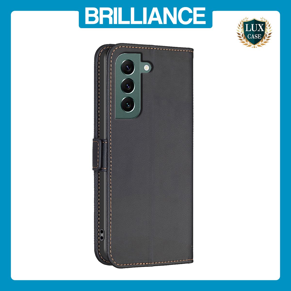 Brilliance LUX Samsung S21 FE/S21 LITE Flip Book PU Leather Wallet  Holder & Stand with Card Pockets Case Black