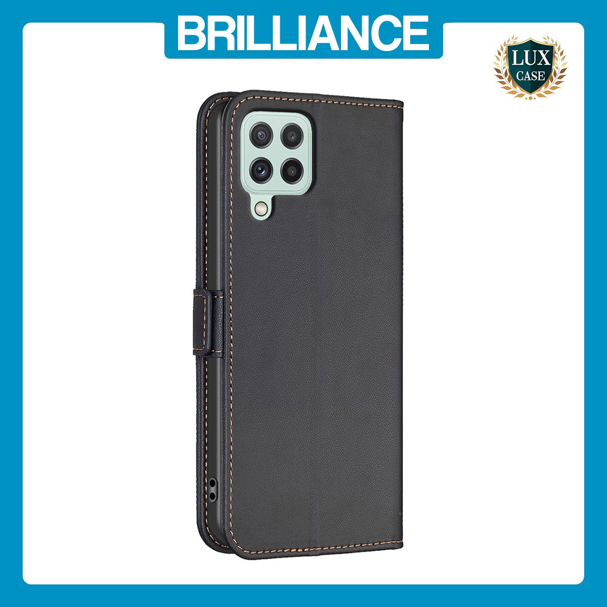 Brilliance LUX Samsung A12 Flip Book PU Leather Wallet Holder & Stand with Card Pockets Case Black