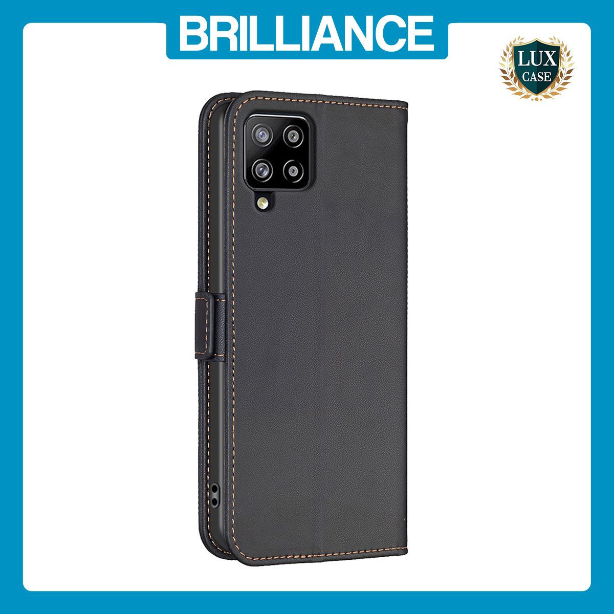 Brilliance LUX Samsung A42 5G Flip Book PU Leather Wallet Holder & Stand with Card Pockets Case Black