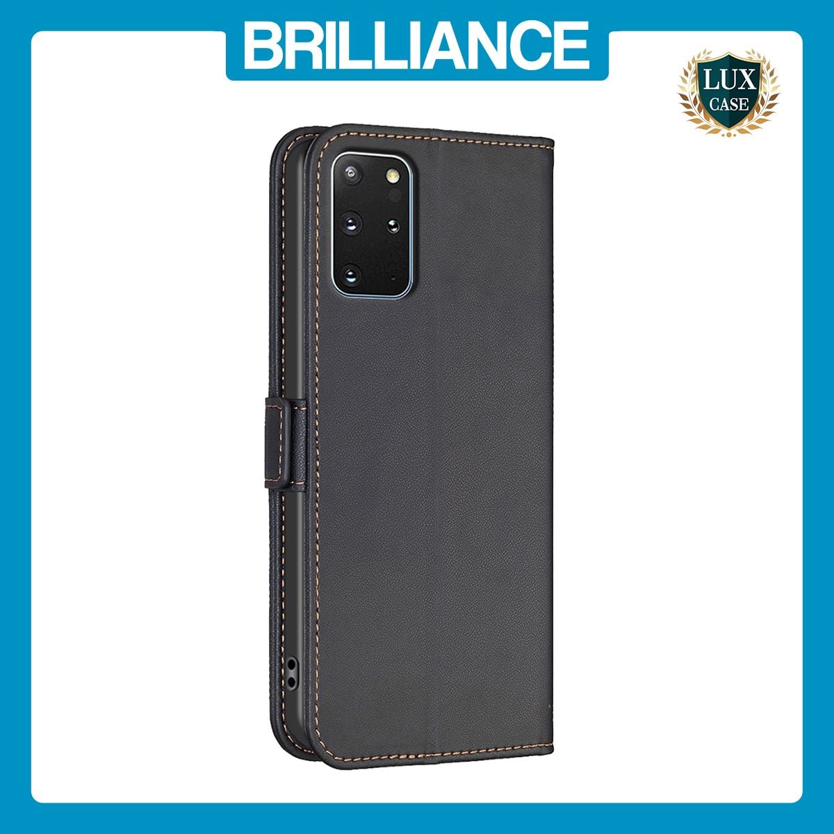 Brilliance LUX Samsung S20 Plus Flip Book PU Leather Wallet  Holder & Stand with Card Pockets Case Black