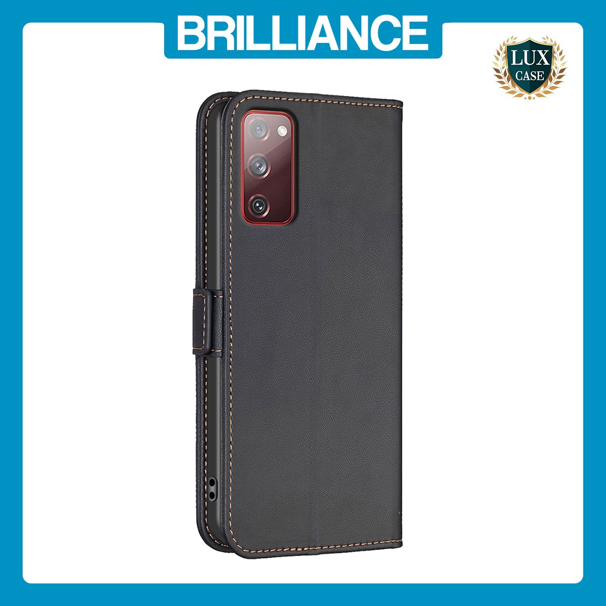 Brilliance LUX Samsung S20 Flip Book PU Leather Wallet Holder & Stand with Card Pockets Case Black