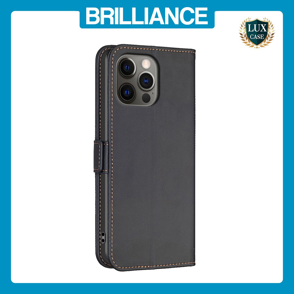 Brilliance LUX iPhone 12 / 12 Pro Flip Book PU Leather Wallet Holder & Stand with Card Pockets Case Black