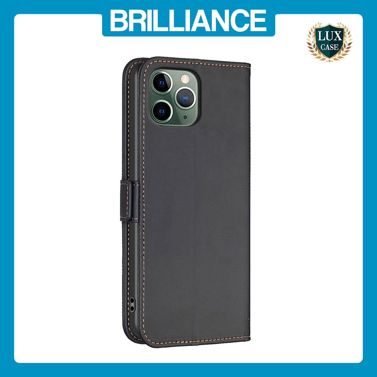 Brilliance LUX iPhone 11 Pro Flip Book PU Leather Wallet Holder & Stand with Card Pockets Case Black