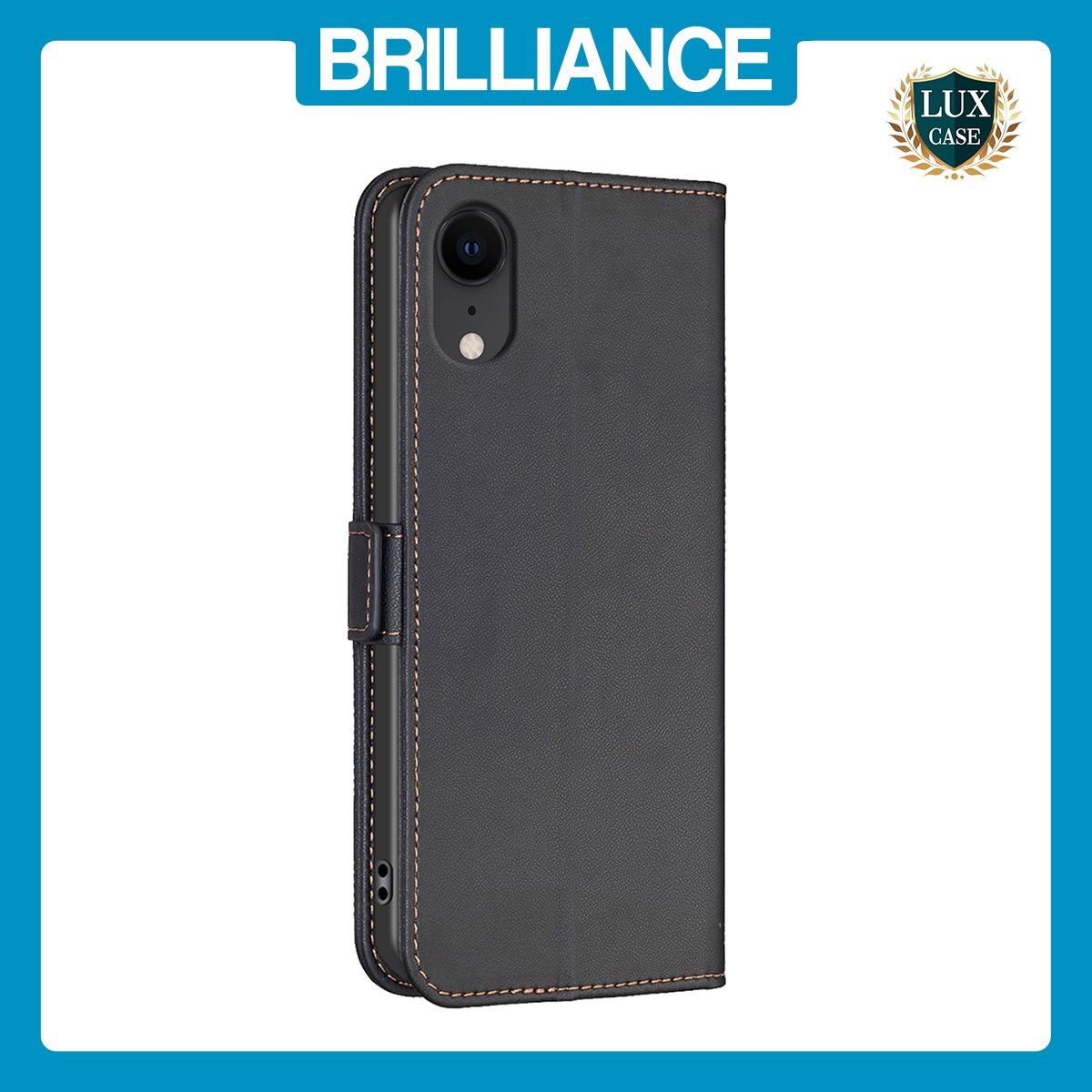 Brilliance LUX iPhone XR Flip Book PU Leather Wallet Holder & Stand with Card Pockets Case Black