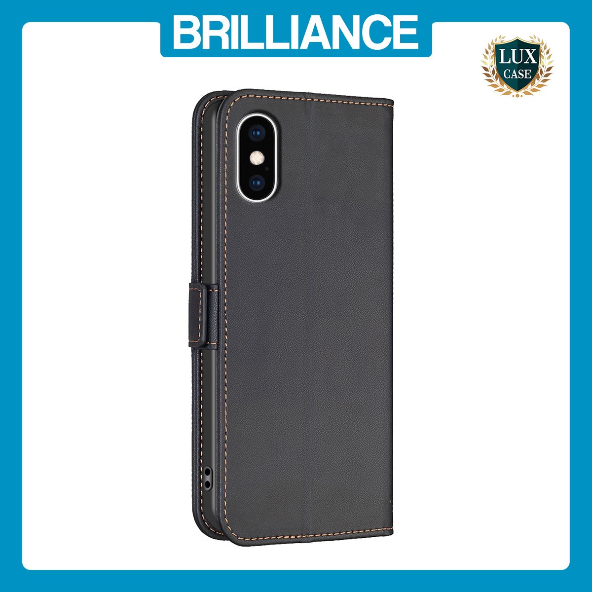 Brilliance LUX iPhone X/XS Flip Book PU Leather Wallet Holder & Stand with Card Pockets Case Black