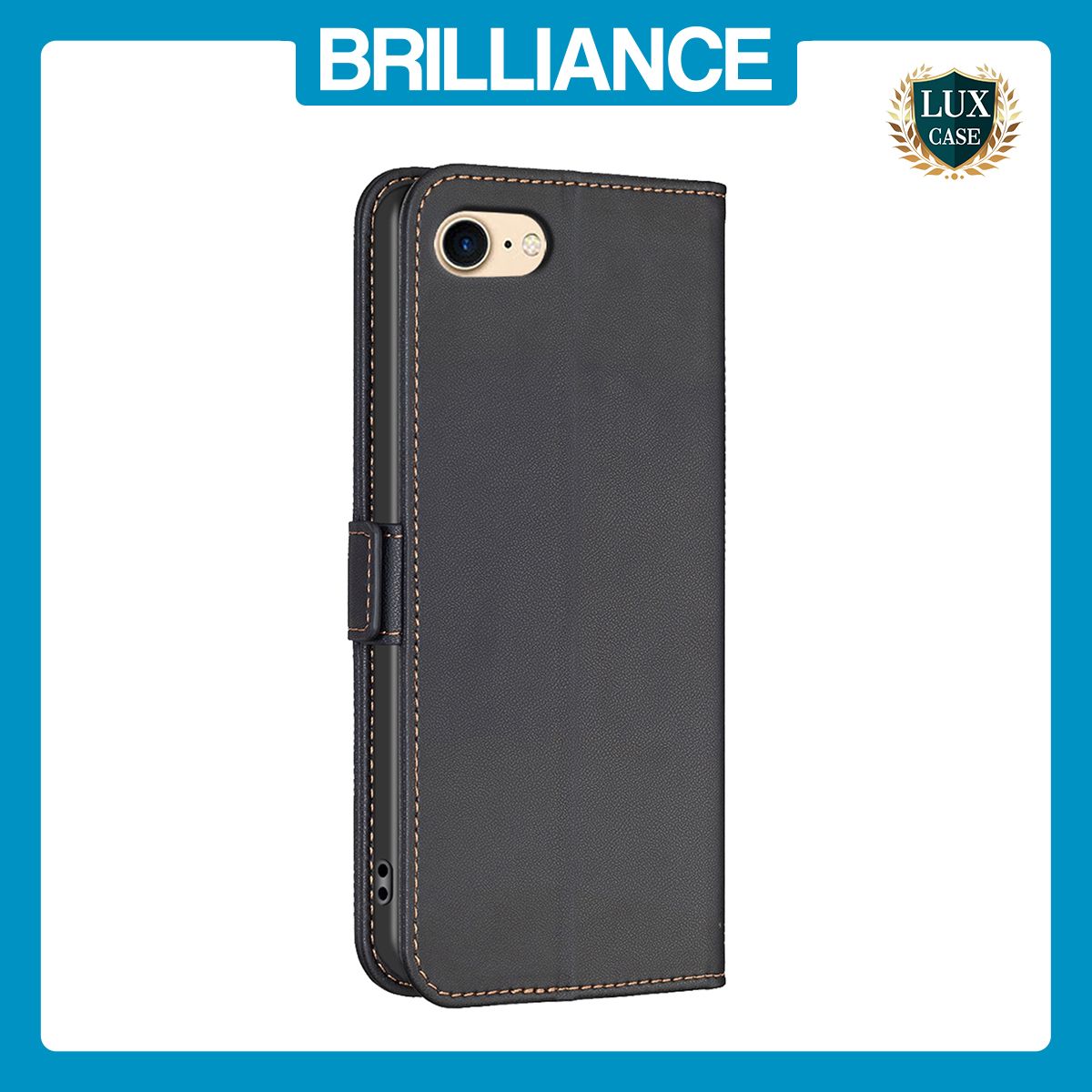 Brilliance LUX iPhone 6/7/8 Flip Book PU Leather Wallet Holder & Stand with Card Pockets Case Black