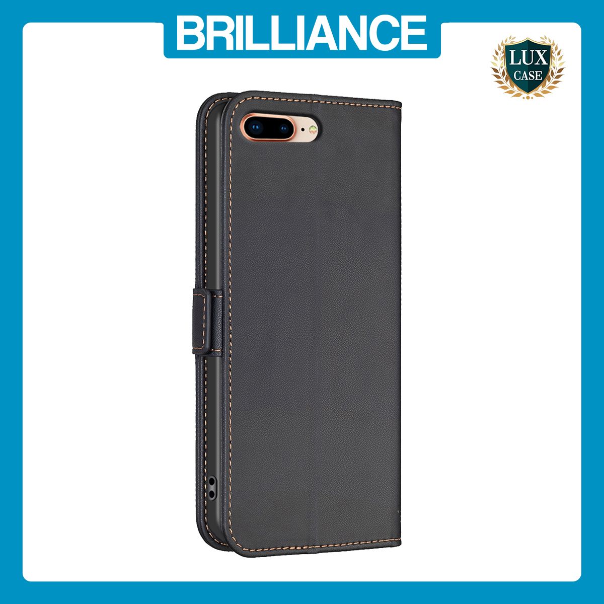 Brilliance LUX iPhone 6P/7P/8P Flip Book PU Leather Wallet Holder & Stand with Card Pockets Case Black