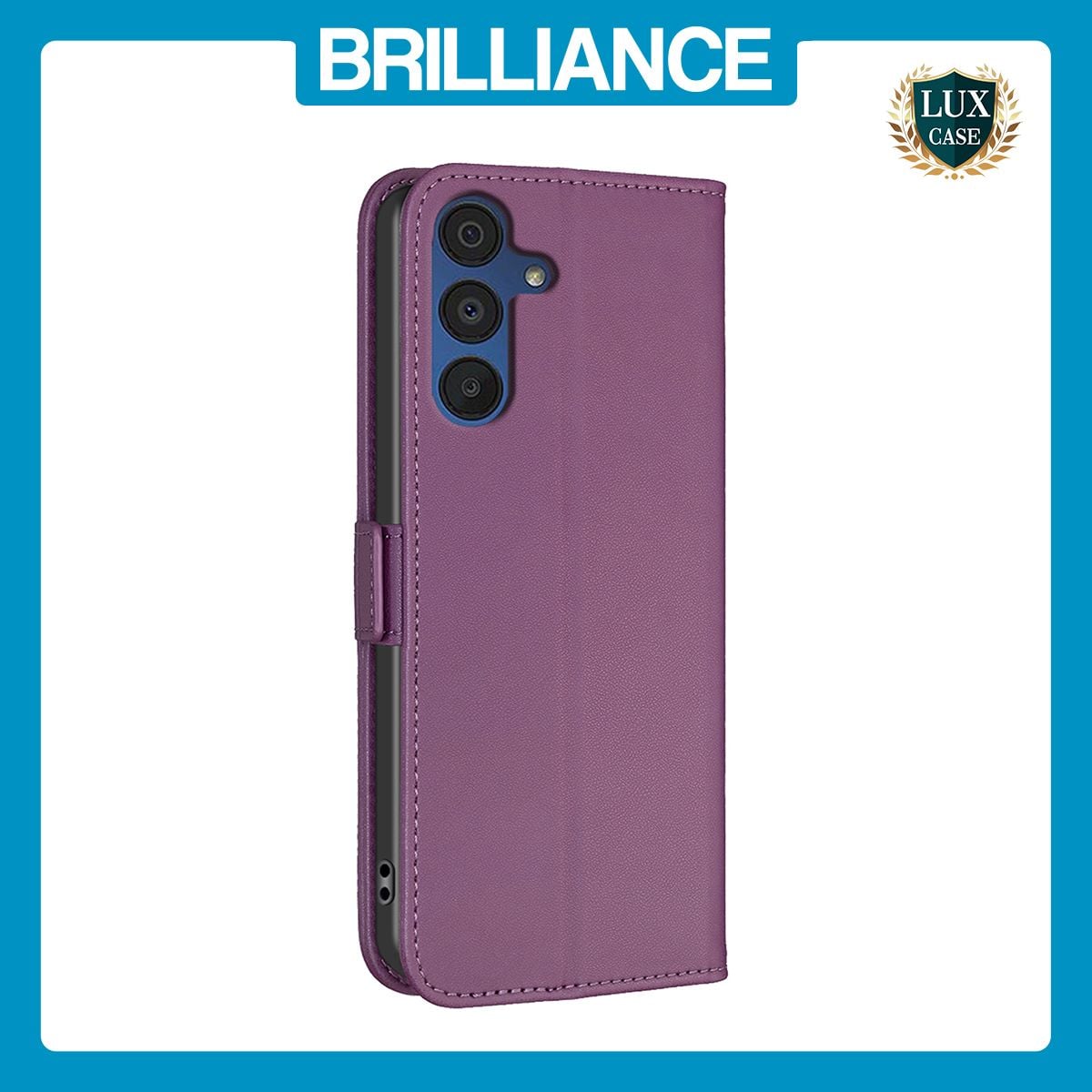 Brilliance LUX Samsung A15 Flip Book PU Leather Wallet Holder & Stand with Card Pockets Case Purple