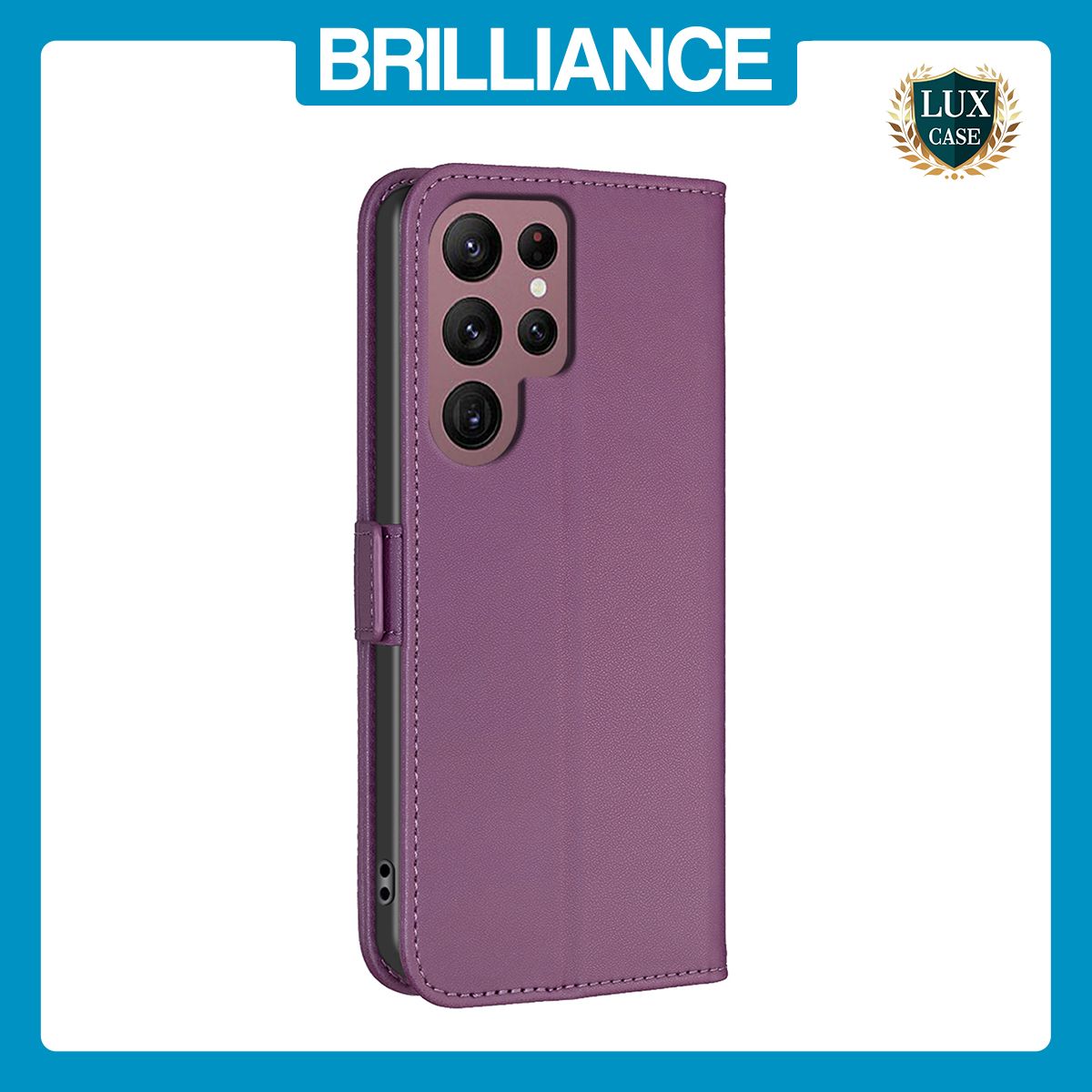 Brilliance LUX Samsung S22 Ultra Flip Book PU Leather Wallet Holder & Stand with Card Pockets Case Purple