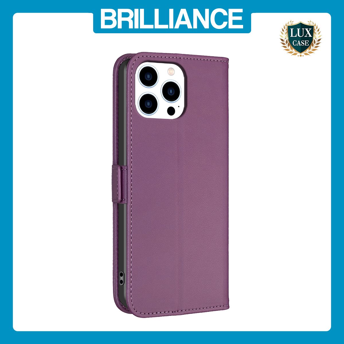 Brilliance LUX iPhone 13 Pro Max Flip Book PU Leather Wallet Holder & Stand with Card Pockets Case Purple