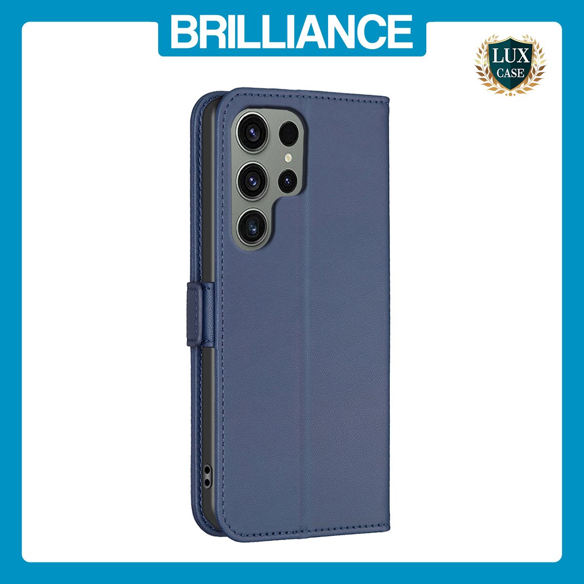 Brilliance LUX Samsung S23 Ultra Flip Book PU Leather Wallet Holder & Stand with Card Pockets Case Blue