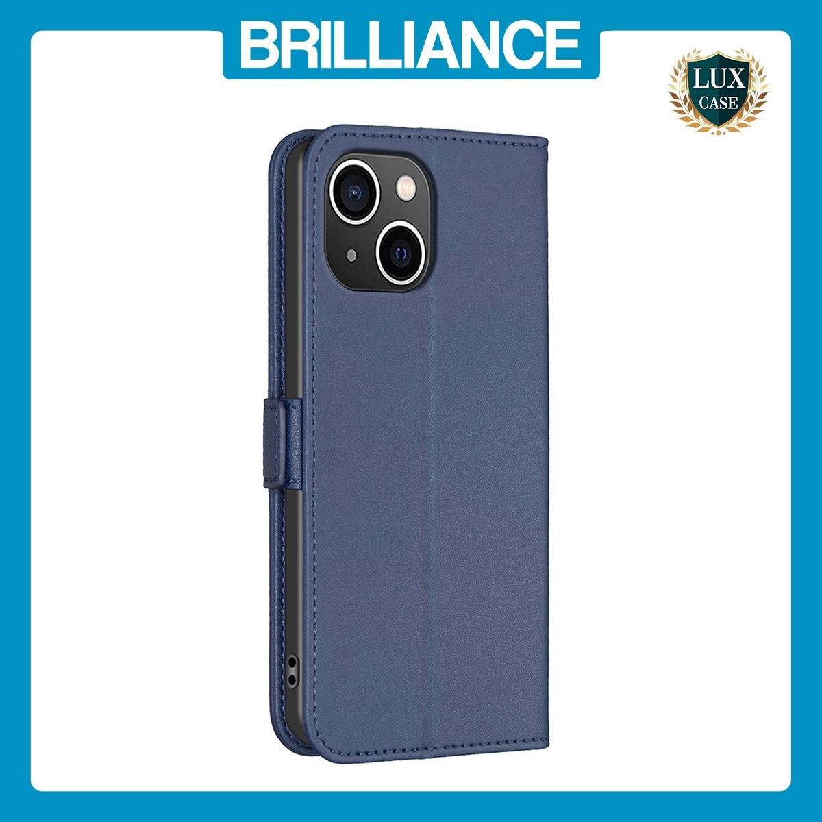 Brilliance LUX iPhone 15 Flip Book PU Leather Wallet  Holder & Stand with Card Pockets Case Blue